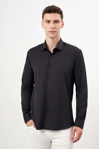 Morven Erkek Siyah Basic Düz Desen İtalyan Yaka Slim Fit Gömlek 25mc004001001 Siyah