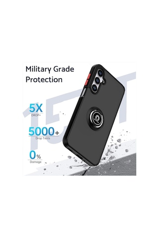 Samsung Galaxy A36 Uyumlu Kılıf Yüzüklü Standlı Extra Darbe Koruma Sert Silikon Kapak - Siyah