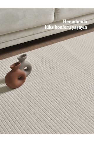 Modern Tasarımlı Salon Mutfak Koridor Halısı Düz Saçaklı Bej Renkli Bej