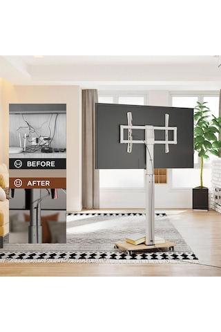 Fitueyes Tekerlekli Tv Sehpası, 32-70 Inç Lcd Led Ekran, Döner 60 Derece Ve Yükseklik Ayarlanabilir Beyaz 189437025
