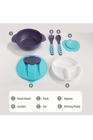 Çocukların Günlük Beslenmesi İçin Vantuz, Kaşık, Çatal, Kase, Kase Kapağı Ve Üç Bölgeli Tabak İçerir