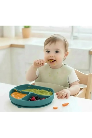 Babyjem Vakum Tabanlı Sabitlenebilir Silikon Tabak Yeşil