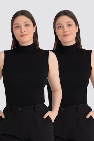 Arma Yıldız Kadın Siyah Balıkçı Yaka 2'li Kolsuz Body Siyah