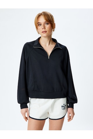 Koton Rahat Kalıp Uzun Kollu Yarım Fermuar Detaylı Modal Kumaş Sweatshirt Siyah 5sak10159ek Siyah