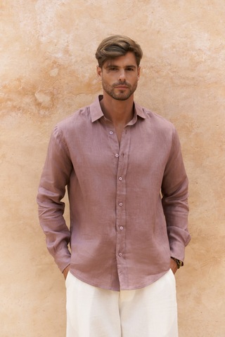 Mai Collection Mai Studios Co. Agnola Oversize Erkek Açık Bordo Keten Gömlek Açık Bordo