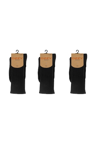 Ozzy Socks 3 Lü Kışlık Kadın Yünlü Uyku Çorabı Soft Touch Siyah Renk Isı Tutucu Çorap Siyah
