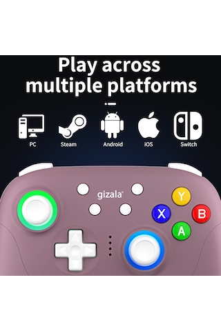 Gizala Kablosuz Oyun Kolu Gamepad Hall Effect Triggers Joystick Switch 2/pc/android/Apple Uyumlu iOS Lila
