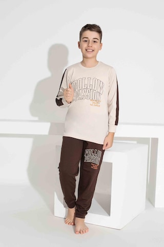 Tarık Erkek Çocuk Desenli Uzun Kollu Pijama Takımı-933 Bej