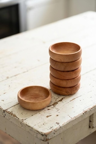 Atbyhome 6 Parça Doğal Kayın Ağacı Ahşap Çerezlik Kaseler - 10 Cm Kahvaltılık Ve Mezze Sosluk Seti Bambu