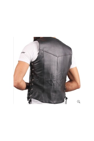 Hakiki Deri Siyah Erkek Motorcu Deri Yelek Siyah