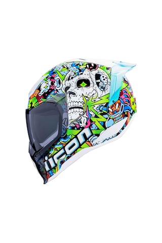 Icon Ultraflite Doodle 3 Mıps Kapalı Kask Beyaz Mavi Yeşil