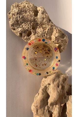 Şeffaf Renk Gülen Yüz Emoji Gold Glitter Süsleme Yuvarlak Küllük