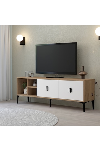 3504 Era Tv Ünitesi 150 Cm Kapaklı Raflı Sepet - Beyaz Tv Sehpası Beyaz - Sepet