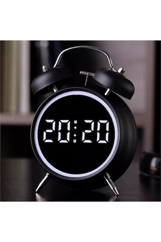 Valkyrie Led Ekranlı Analog Alarmlı Masa Saati Çalar Saat Pil Dereceli Çift Alarmlı Dijital Saat Siyah