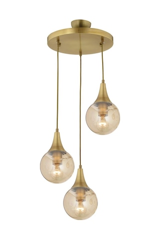 Apliqa Damla 3'lü Yuvarlak Bal Camlı Eskitme Modern Sarkıt Avize