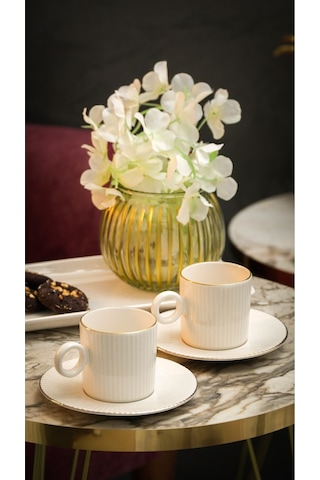Elif 4 Parça 2 Kişilik Porselen Kahve Takımı Kırık Beyaz