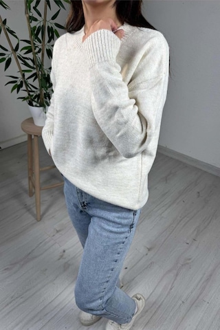 Explode - Kadın Bej Bisiklet Yaka Basic Kazak Bej