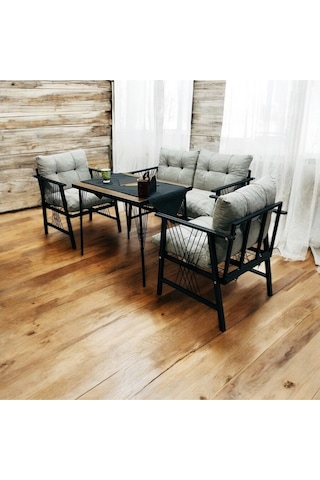 Lüx Bahçe Balkon Mobilyası , Koltuk Takımı , Cafe 2-1-1 Masalı Takım Gri