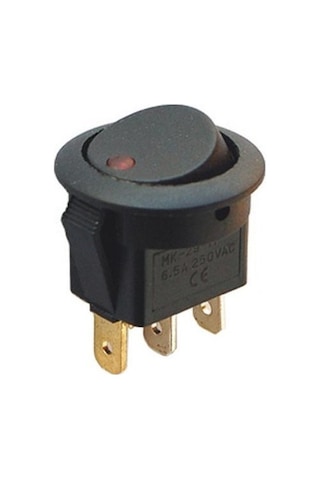 12 V Kırmızı Ledli Mini Yuvarlak Anahtar 1-0 Siyah Rocker Switch