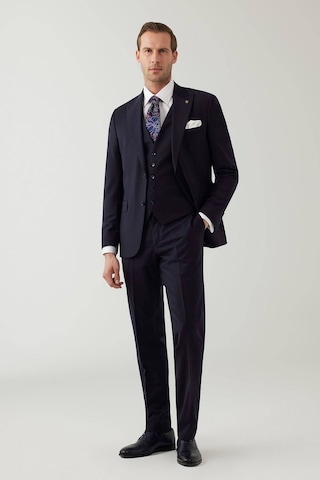Erkek Lacivert Sivri Yaka Slim Fit Yelekli Takım Elbise