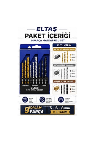9 Parça Matkap Ucu Seti 5-6-8 Mm Metal Beton Ahşap Delme Uç Seti Hss Twist Masonry Wood Profesyonel