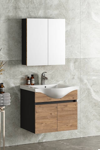 Yıldız 55 Cm Antrasit Gri Mat-Atlantik Çam Mdf Seramik Lavabolu A Antrasit - Atlantik Çam
