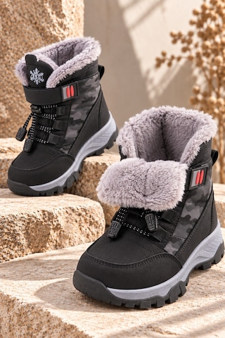 Muggo Peak İçi Kürklü Cırtlı Ve Bağcıklı Unisex Çocuk Kar Botu Siyah