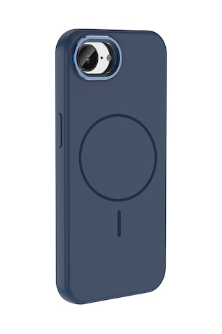 Maks Technology iPhone Uyumlu 17e Kılıf M-safe Şarj Özellikli Metal Kamera Çerçeveli Mkst Edi Silikon Kapak - Lacivert