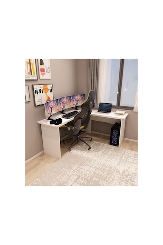 Kerva L Çalışma Masası Ofis Masası Oyuncu Masası Köşe Masa Beyaz - Beyaz Beyaz-beyaz