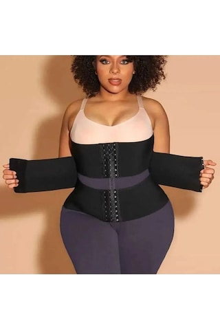 Sauna Suit Agraflı Latex Göbek Bel Korse  Kum Saati Ve Toparlayıcı Korse Siyah