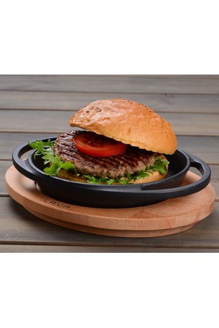 Lava Döküm Yuvarlak Sahan Döküm Demir Yekpare Çift Kulplu Kayın Servis Ahşabı Çap(Ø)16cm.