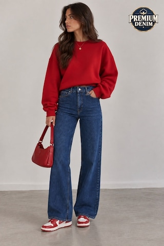 Vadon 1054 Kadın Yüksek Bel Straight Fit Düz Paça Jean Pantolon Mavi