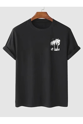 Modi Baskılı Oversize Bisiklet Yaka T-shirt - Siyah - Mymg158846