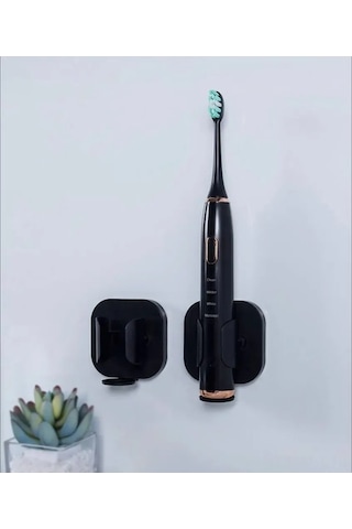 Pazly Yapışkanlı Siyah Duşakabin Seti, Plastik, Pratik, Geeroyoo Fırçası Diş Askısı Abs 2'li - Sh Siyah