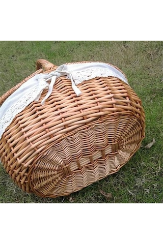 Handwoven Rattan Keten Bez Açık Piknik Sepeti Sepet Kamp Bağbozumu Depolama Sepeti Alışveriş Tutucu Kapak Gıda Konteyner İle Piknik Çantaları 2