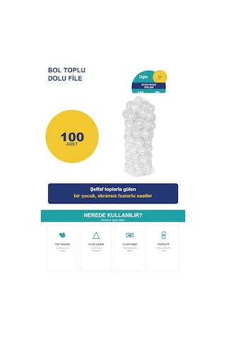 Şeffaf Havuz Topu 100 Adet Yumuşak Oyun Havuzu Topları, Filede 1+ Yaş