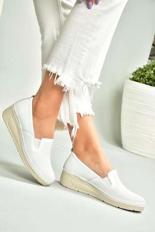 Fox Shoes U555024303 Beyaz Hakiki Deri Günlük Kadın Ayakkabı Beyaz-hakiki Deri