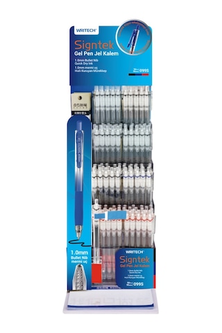 Wrıtech W-099s Sıgntek İmza Kalemi 1,0mm Jel Kalemi Mavi Gövde - 96'lı Dısplay Ahşap