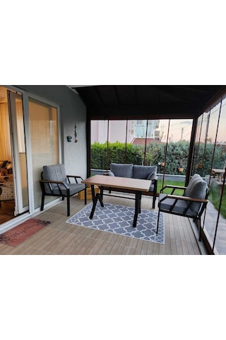 Tu Tienda Nergiz 2+1+1+masa Bahçe Balkon Mutfak Mobilyası,kayrak Gri Kayrak Gri