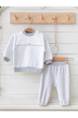 Miomini Baby Erkek Bebek Kapitone Sweatshirt Kadife Pantolonlu Takım-14958 Mavi
