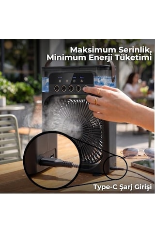 Concord Air Cooler Fan - Sulu Taşınabilir Mini Klima Ve Hava Soğutucu, 3 Kademeli Türbin Vantilatör, 7 Renkli Led Işıklı Ve Zamanlayıcılı Nemlendirici Masa Fanı Siyah