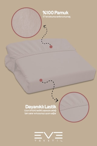 Eve Tekstil Pamuklu Çift Kişilik Rainforce Kumaş Lastikli Çarşaf Ve Yastık Kılıfı Set Açık Kahverengi