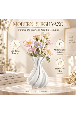 Silk Wave Spiral Bioplastik Vazo Kırılmaz Dekoratif Modern Minimalist Ev Aksesuarı Beyaz