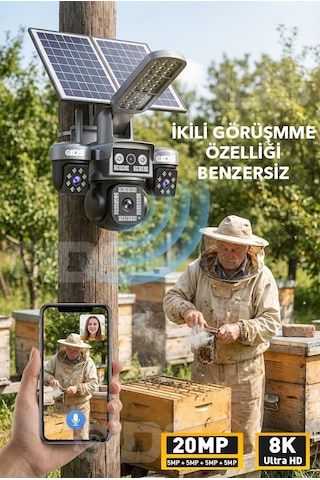 20mp 8k 4 Kamera 1 Otomatik 100gb İnternet Ve 128gb Sd Kart Dahil 4g Solar Güneş Enerjili Kamera