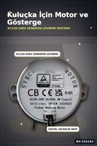 Kuluçka Motoru 50 Tyz 10/12 Rpm Viyol Çevirici Ve Problu Dijital Nem Sıcaklık Ölçer Seti Bx-316163
