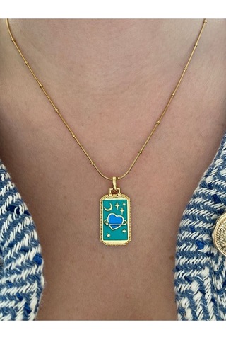 Vıp Seri - Mavi Kalp Kararmaz Çelik Kadın Gold Kolye Modern Ve Altın