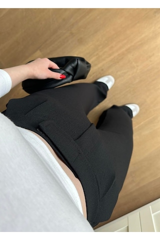 Kadın Likralı Cırt Kapama Lacivert Geniş Paçalı Rahat Palazzo Pantolon Siyah