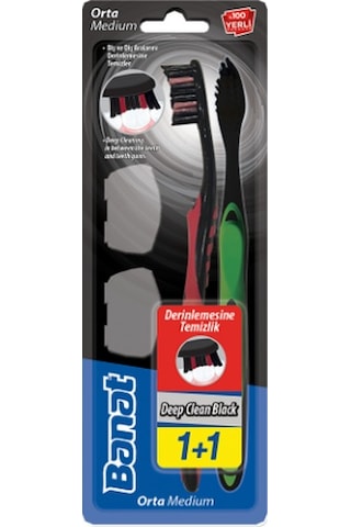 Banat Deep Clean Black Kapaklı Diş Fırçası Medium 2'li x 6 Paket