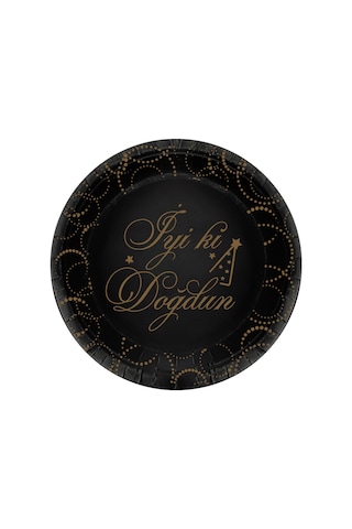 Tabak Elegant İyi Ki Doğdun Siyah Noktalı 23cm 6lı Lüks Doğum Günü Tabağı