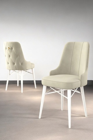 Zümra Serisi, Beyaz 80x132 Açılabilir Mdf Mutfak Masası Takımı 6 Adet Sandalye, Krem